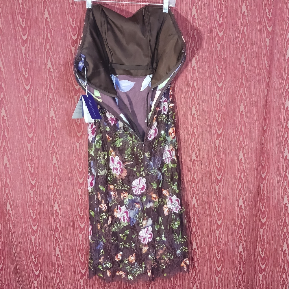 RALPH LAUREN Brown Sequin/Beads Floral Sleeveless Cocktail Dress Women's 2 NWT - Picture 4 of 16